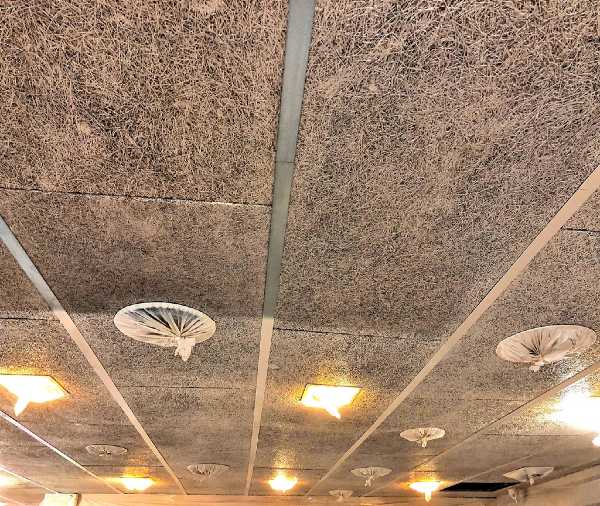 Limpieza de falsos techos de fibra natural o celenit insonoros en Barcelona